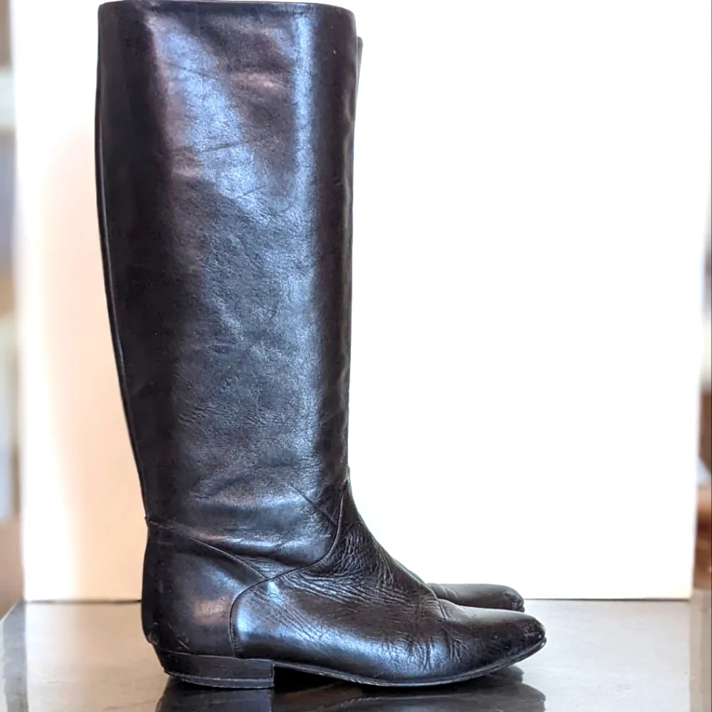 Vintage Black Leather Tall Flat Boots 6.5 or 7 - Picture 7 of 10